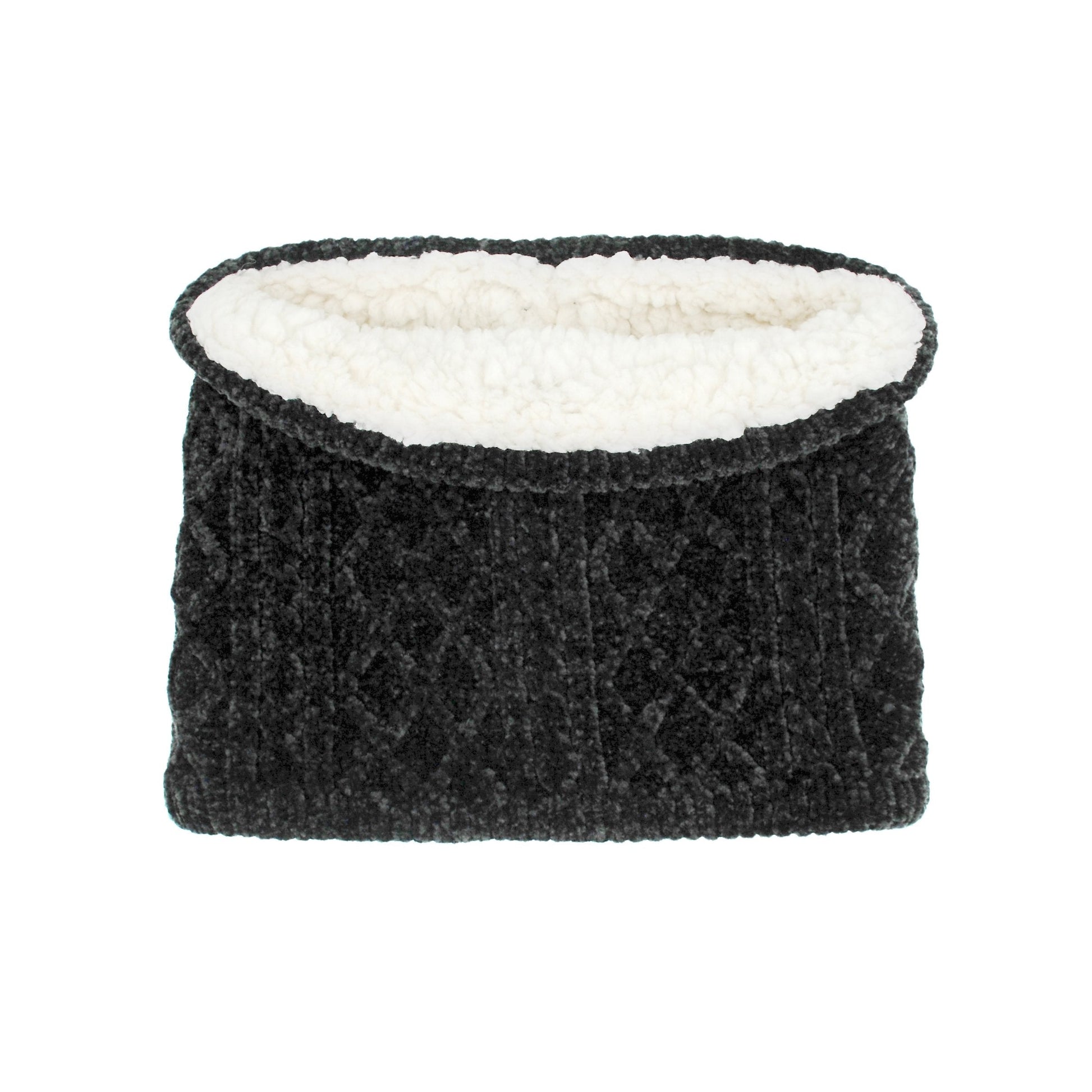Pudus Cable Knit Winter Infinity Scarf Black, Fleece-Lined Neck Warmer Circle Snood Chenille