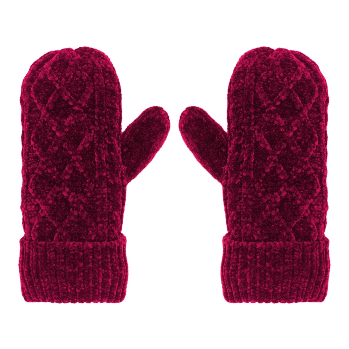 Pudus Chenille Cable Knit Winter Mittens for Women, Fleece-Lined Warm Gloves Cable Knit Raspberry Chenille - Mittens Adult