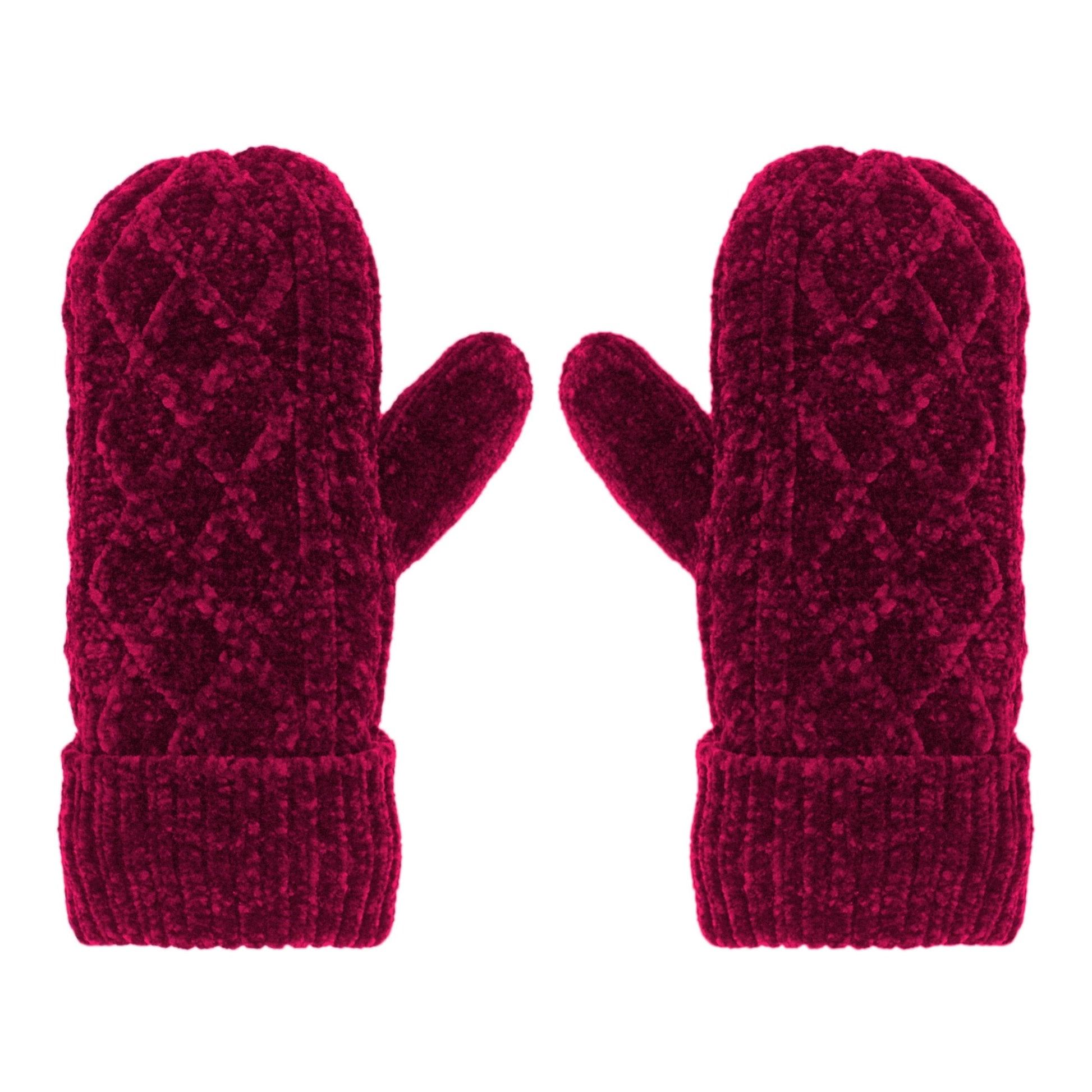 Pudus Chenille Cable Knit Winter Mittens for Women, Fleece-Lined Warm Gloves Cable Knit Raspberry Chenille - Mittens Adult
